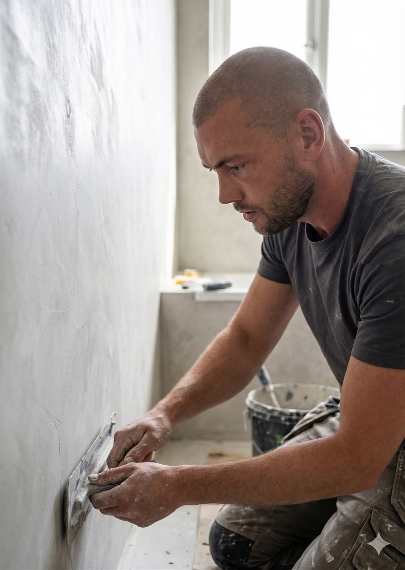 Tim van Gulik aan het werk met Venetiaans stucwerk