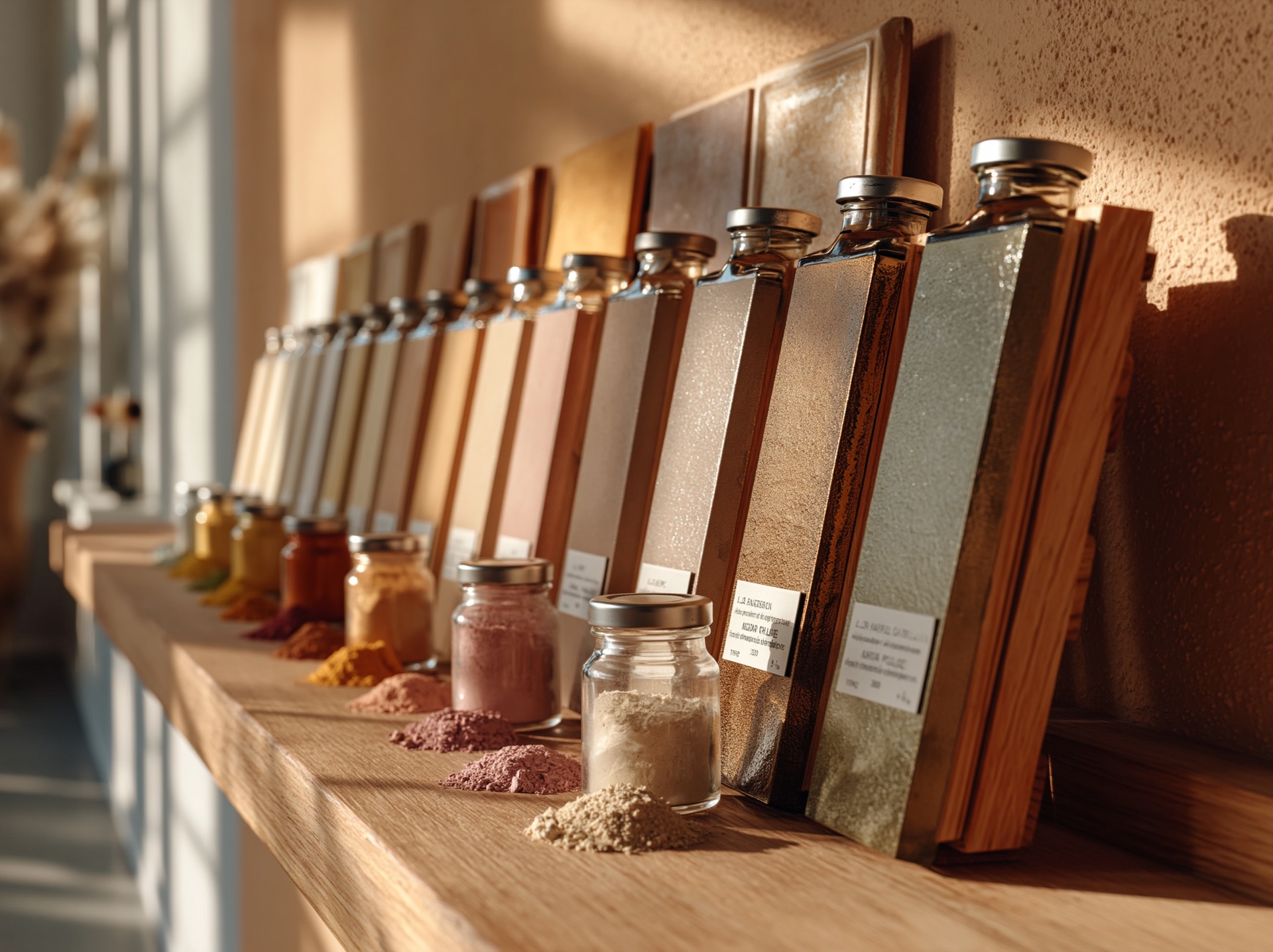 Kleurkeuze — Venetiaans stucwerk stalen vergelijken bij natuurlijk daglicht