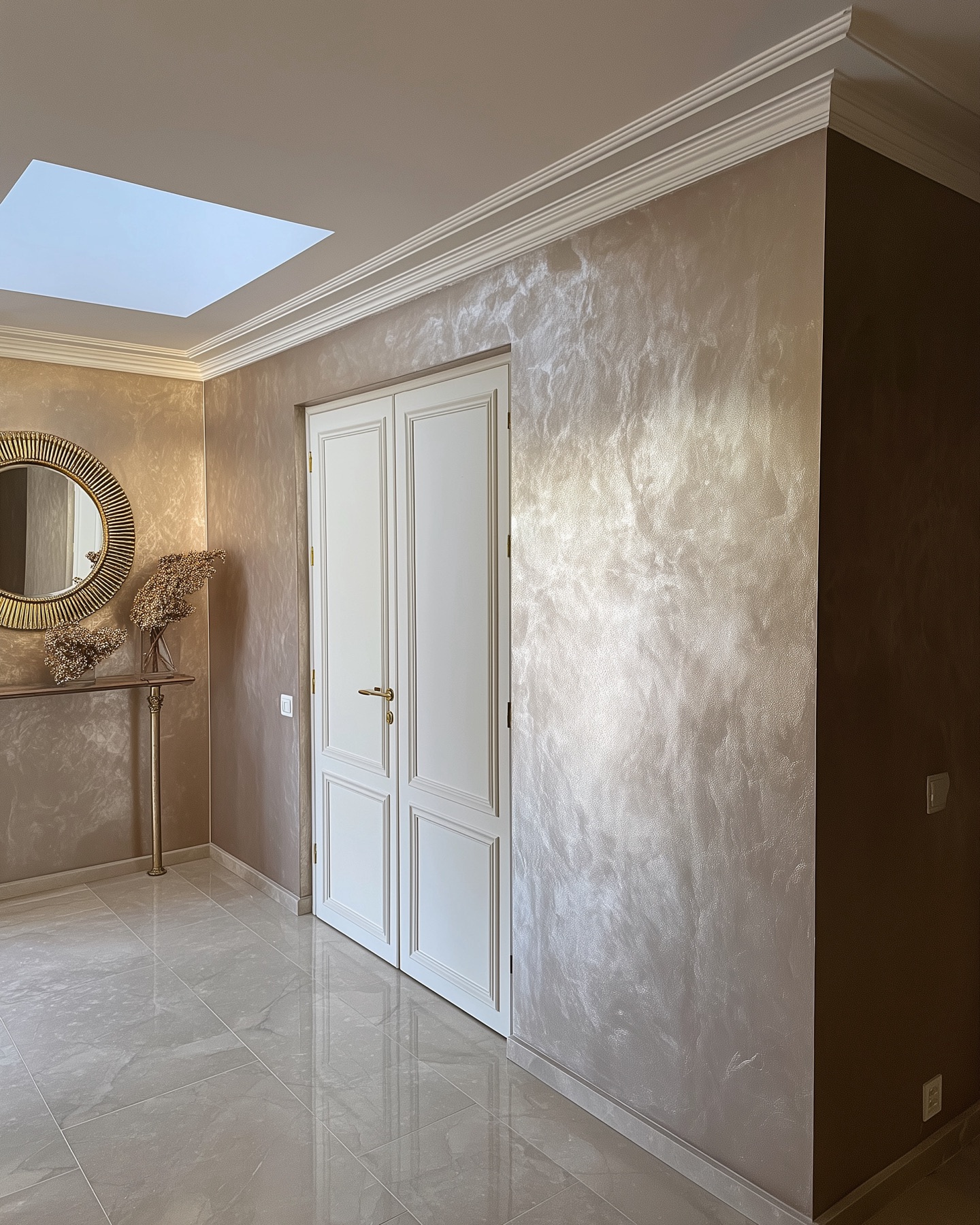 Pearlescent Paint wandafwerking met zacht parelmoereffect bij warm licht